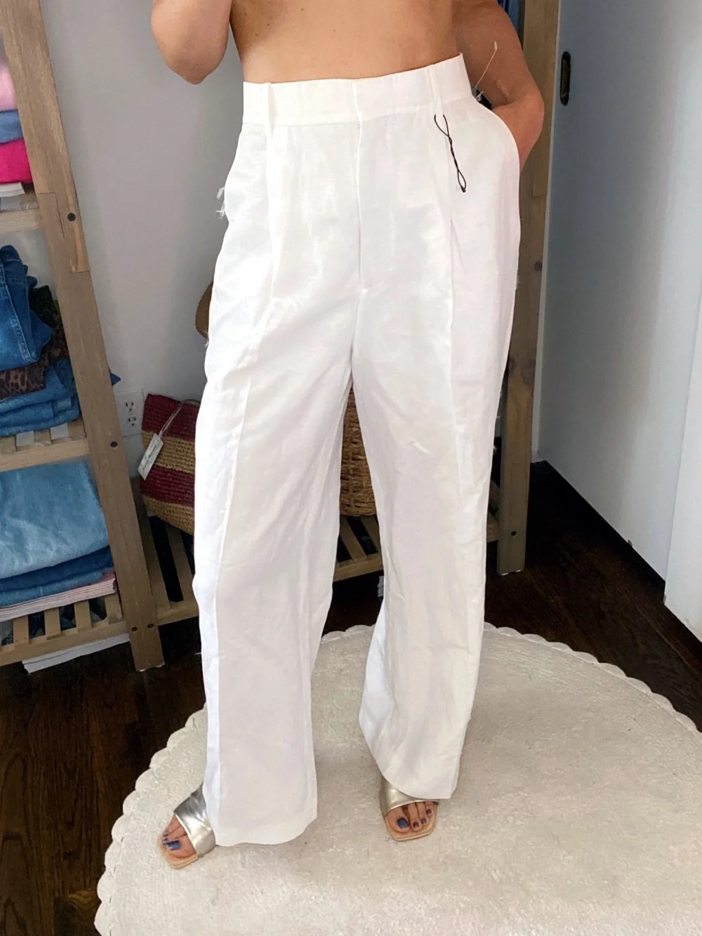 ZARA White High-Waist Wide-Leg Side Raw Hem Linen Blend Pant! 🤍
